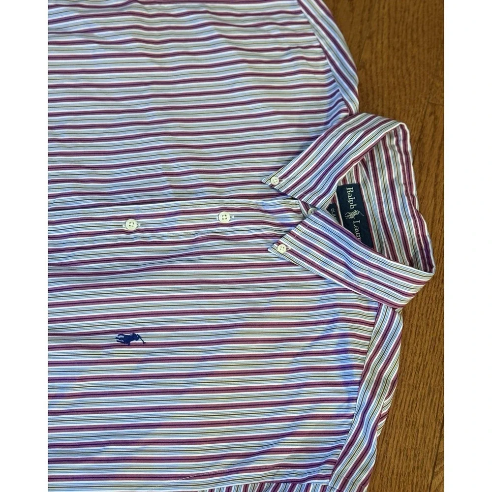 Polo Ralph Lauren Shirt Men XL Purple Blue Stripe Long Sleeve Casual Classic Fit